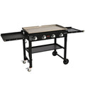 Commercial Griddle On Cart, 36' Heavy Duty Manual Flat Top Griddle, Outdoor Cooking Station With Side Shelves, Steel Natural Gas Griddle, 4-Burne