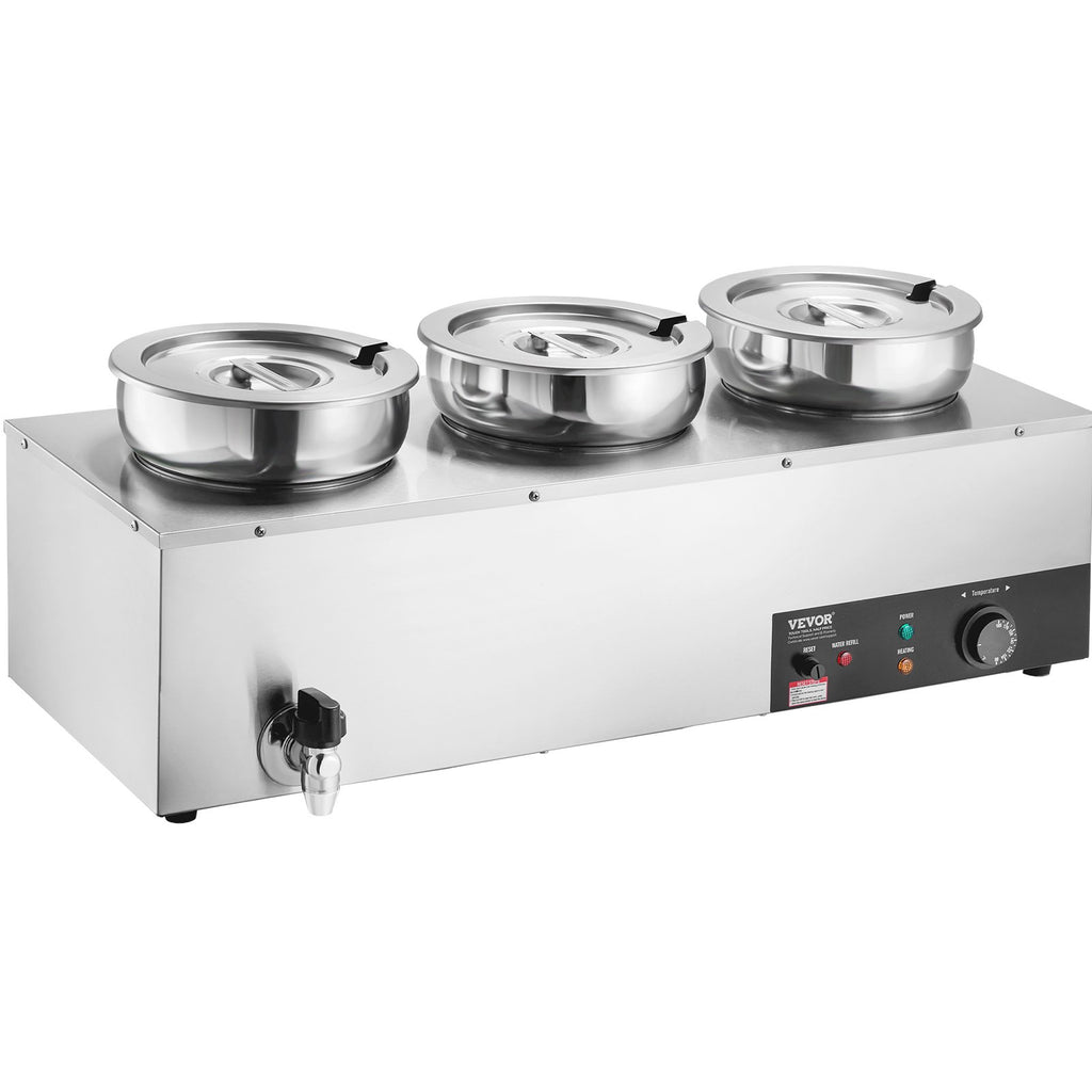 Electric Soup Warmer, Three 7.4QT Stainless Steel Round Pot 86~185°F Adjustable Temp, 1200W Commercial Bain Marie With Anti-dry Burn And Reset Bu