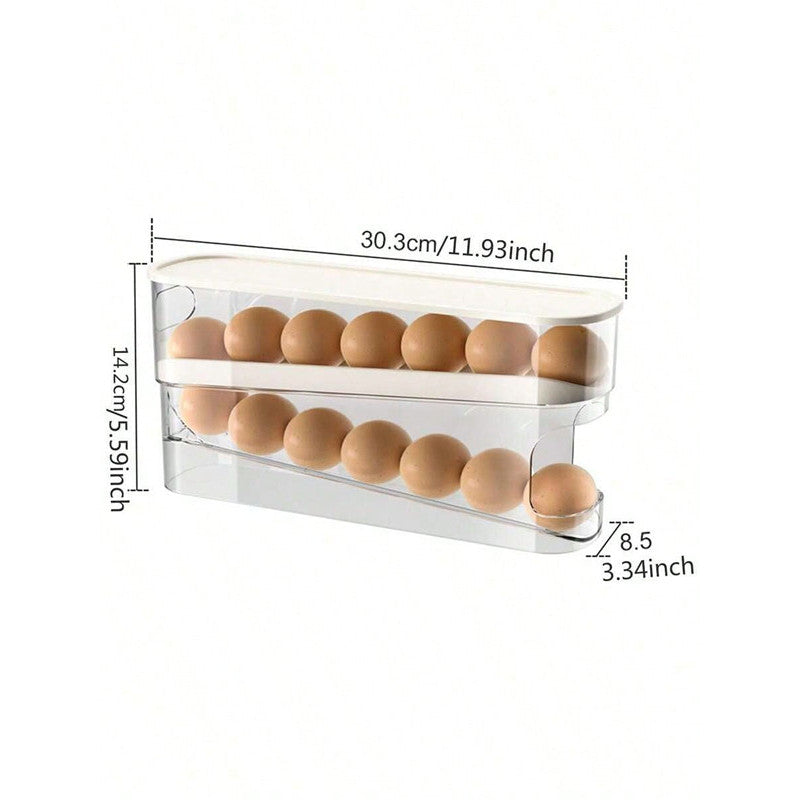 Eggs Automatic Rolling Refrigerator Organiser 2 Tier Transparent Rolling Storage Box Refrigerator Side Door, Durable Plastic, Tray Container