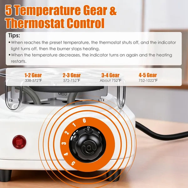 Electric Charcoal Burner 500W Hookah Charcoal Burner Compact Coal Burner For Hooka Cubes Shisha With Grill And Tongs 5 Temperature Gears Thermost