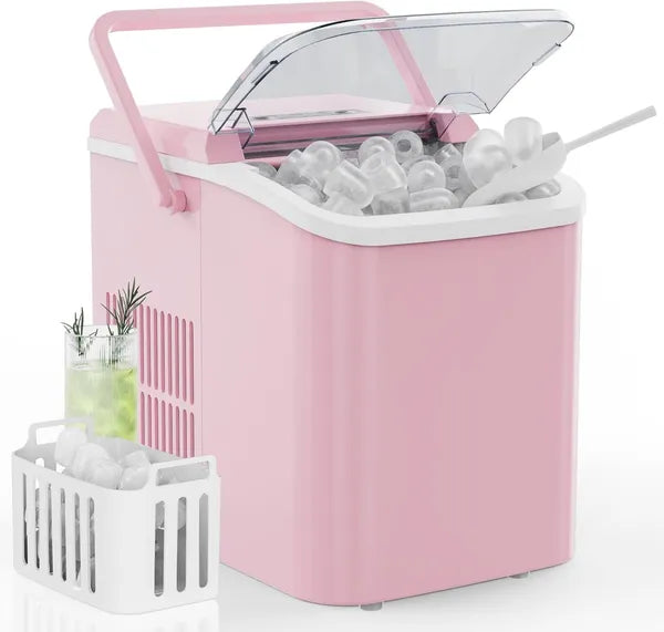 Countertop Ice Maker With Handle, 26lbs&24H Portable Ice Machine, 9 Bullet Ice Cubes Ready In 6 Mins, Self-Cleaning, Quiet Compact Ice Maker For