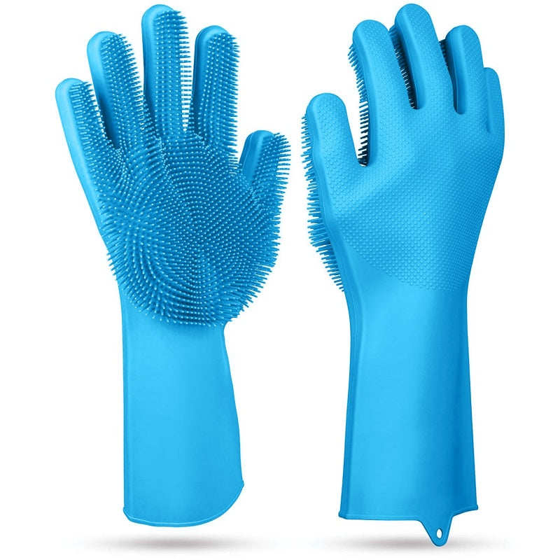 1 Pair Silicone Brush Dishwashing Gloves Cleaning Sponge Pet Scrubber Heat Resistant Wash Gloves
