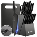 16 Pieces Kitchen Knife Block Set With Cutting Board, German Stainless Steel Knife Set With Sharpener, Dishwasher Safe, Anti-Slip Handle, 6 Steak