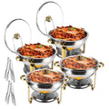 4Pcs Chafing Dish Buffet Set 4.76QT Round Buffet Servers Food Warmer Stainless Steel Catering Chafer With Glass Lid For Warming Cooling Gathering