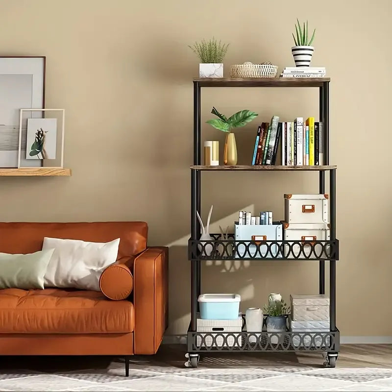 4 Tier Kitchen Baker Rack Coffee Bar Station Microwave Oven Stand Rustic Brown Storage Shelf for Spices Pots Pans Utility Organizer Freestanding