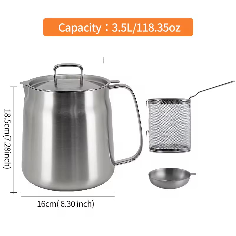 Thickened 304 Stainless Steel Food-grade Oil Dispenser, 3.5-liter Large Capacity, With Filter And Frying Basket