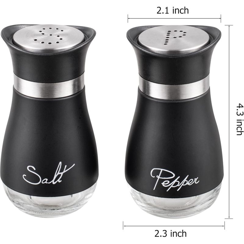 Salt And Pepper Shakers Set - Salt Containers For Gifts, Kitchen Decor, Home, RV, Camp, BBQ, 4 Oz Farmhouse Spice Dispenser With Glass Bottom, Se
