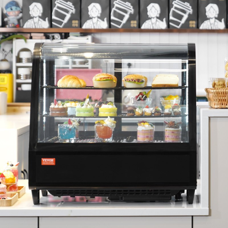 Refrigerated Display Case, 3.5 Cu.Ft./100L, 2-Tier, Countertop Pastry Display Case Commercial Display Refrigerator With LED Lighting, TURBO Cooli