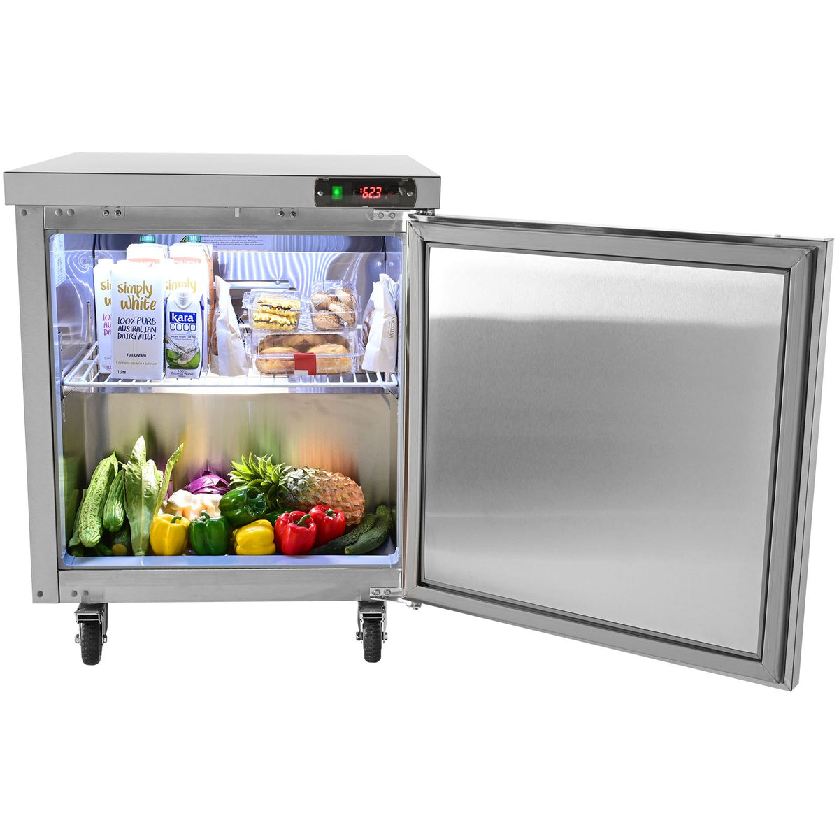 Commercial Refrigerator, 28' Undercounter Worktop Refrigerator, 7.4 Cu. Ft Thick Stainless Steel Refrigerated Food Prep Station Fan Cooling Singl