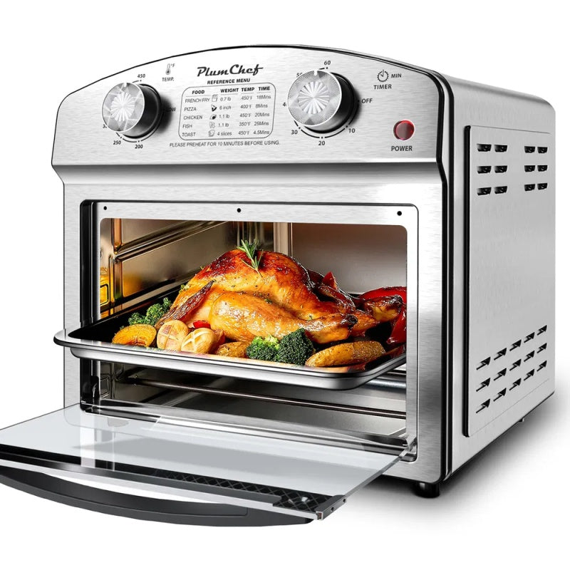 Stainless Steel 12-Liter Air Fryer, Dual Knob Control, 450°F Temperature Range, 60-Min Timer, Presets For French Fries, Pizza, Chicken, Fish, And
