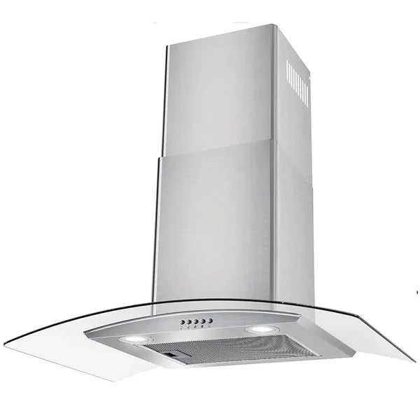 30" Wall Mount Range Hood 450CFM Tempered Glass Vented 3-Speed Fan W/LEDs