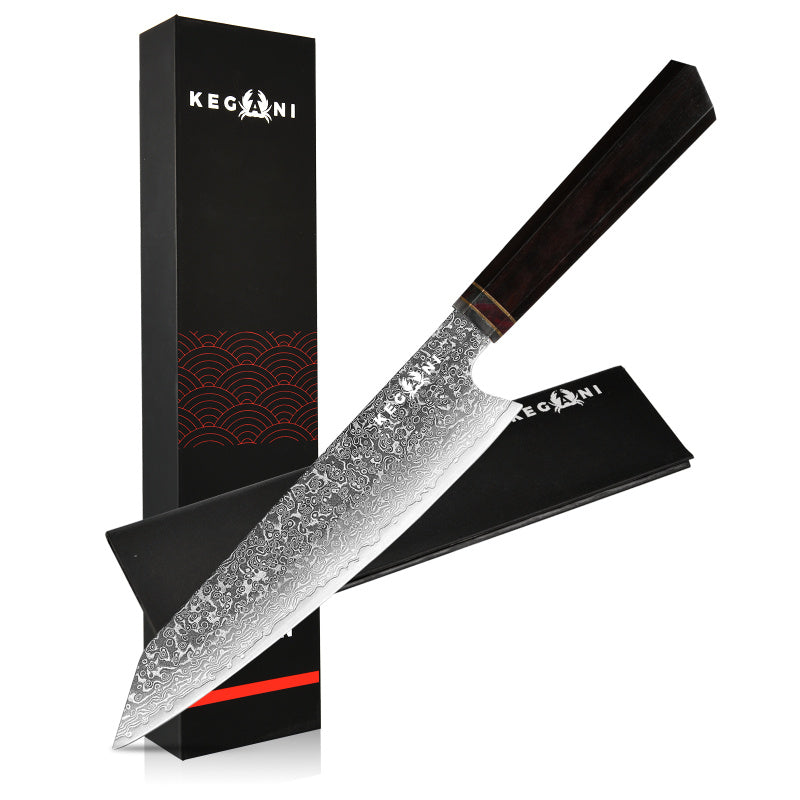 Kegani Japanese Kiritsuke Chef Knife, 8.5 Inch Japanese 67 Layers VG-10 Damascus Knife, Japanese Rosewood FullTang Handle Natural Texture Japanes