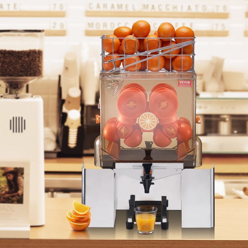 Commercial Orange Juicer Machine, 120W Automatic Juice Extractor With Water Tap, Stainless Steel Orange Squeezer 20 Oranges/Minute, With Pull-Out