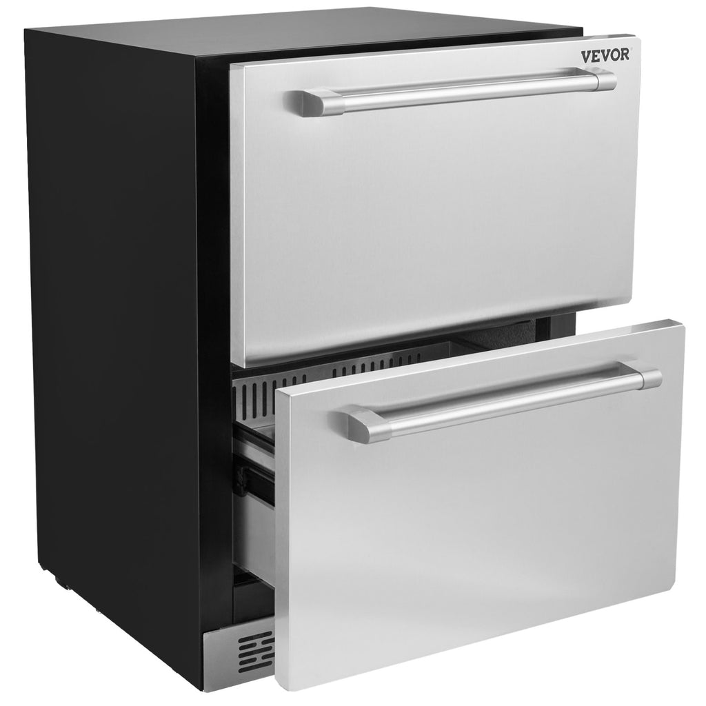 24 Inch Undercounter Refrigerator, 2 Drawer Refrigerator With Different Temperature, 4.87 Cu.ft. Capacity, Waterproof Indoor And Outdoor Under Co