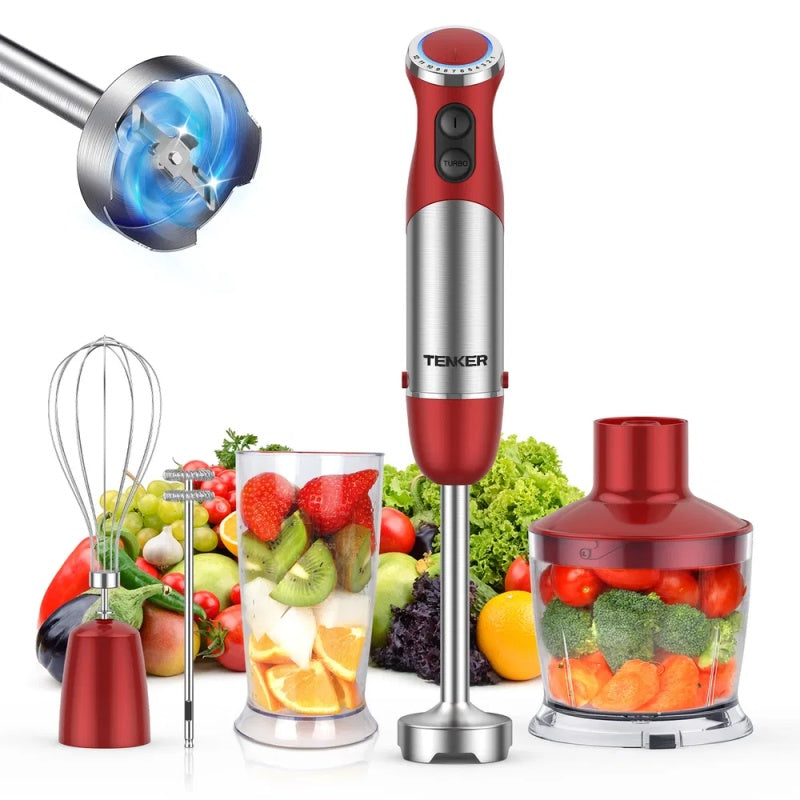 TENKER 5-in-1 Hand Immersion Blender, 1000W 12 Speed Handheld Blender, Copper Motor Stainless Steel Blade Stick Blender,600ml Mixing Beaker,500ml