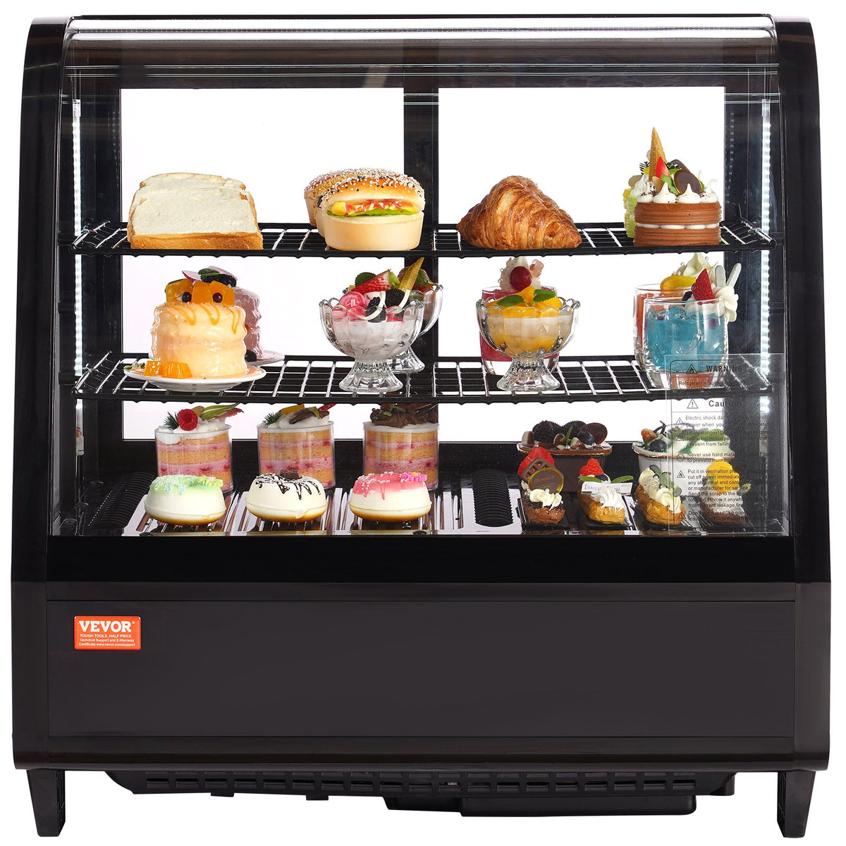 Refrigerated Display Case, 3.5 Cu.Ft./100L, 2-Tier, Countertop Pastry Display Case Commercial Display Refrigerator With LED Lighting, TURBO Cooli
