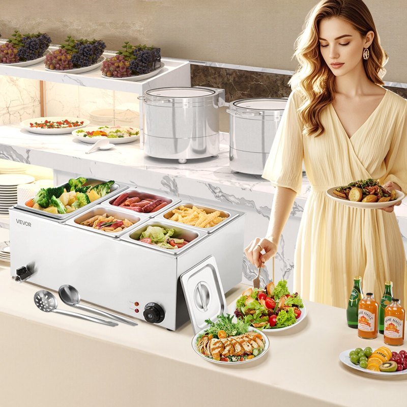 Commercial Electric Food Warmer 5-Pan Countertop Buffet 15.3QT Bain Marie