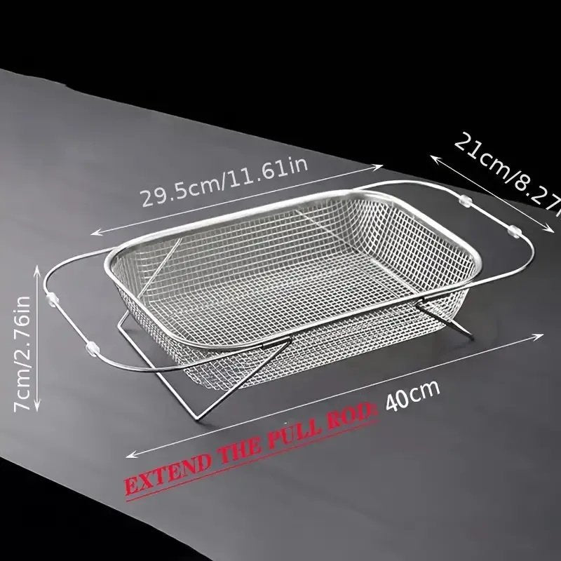 Expandable Stainless Steel Kitchen Sink Drain Basket - Adjustable Dish, Bowl & Cutlery Washing Rack With Space-Saving Design, Drains Forks, Knive