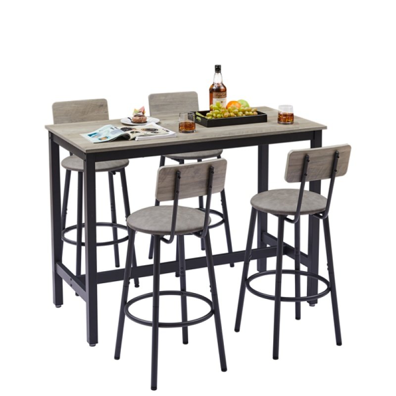 Bar Table Set With 4 Bar Stools PU Soft Seat With Backrest, Grey, 47.24'' L X 23.62'' W X 35.43'' H