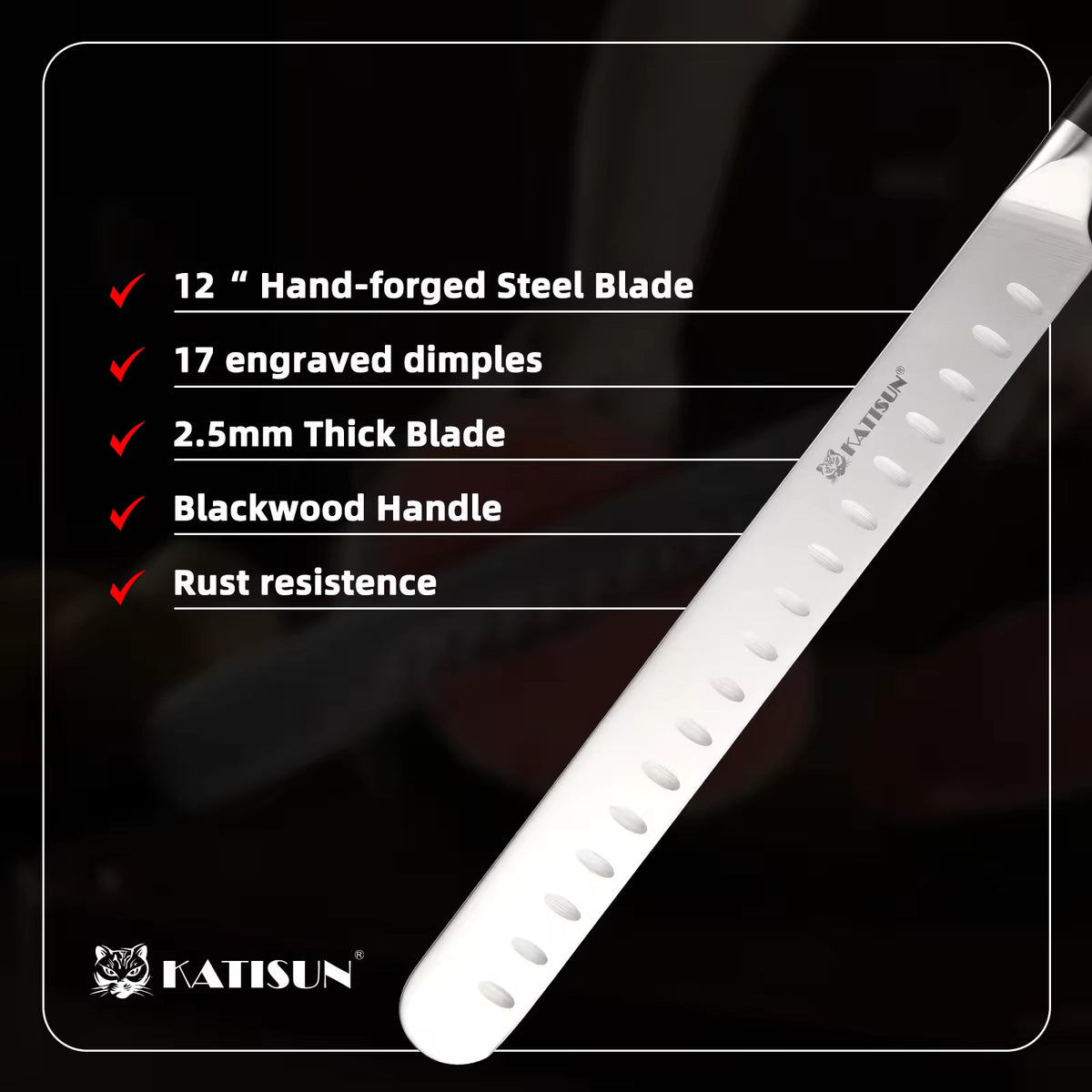 10-inch Carbon Steel Chef Knife For Beef, Turkey, And Ham, With Triple Rivet Handle