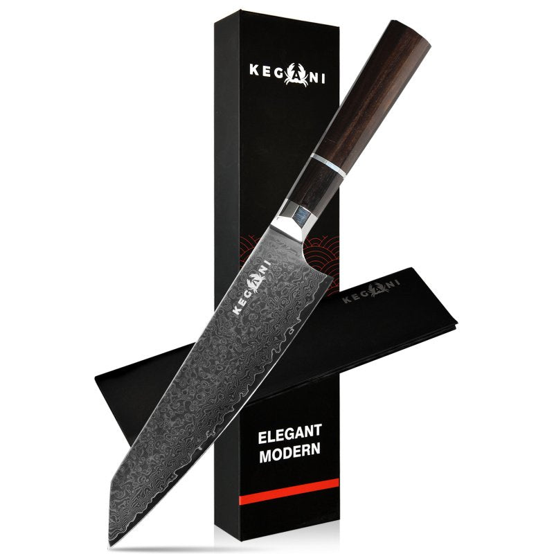 Kegani 8 Inch Japanese Kiritsuke Chef Knife, Japanese 67 Layers VG-10 Damascus Knife, Ebony FullTang Handle Natural Texture Japanese Knife Sushi