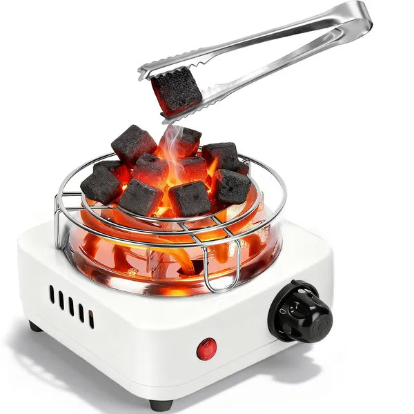 Electric Charcoal Burner 500W Hookah Charcoal Burner Compact Coal Burner For Hooka Cubes Shisha With Grill And Tongs 5 Temperature Gears Thermost