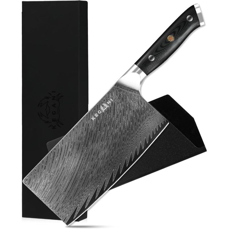 Kegani Meat Cleaver Knife 7 Inch - Damascus 73 Layers AUS-10 Steel Core Butcher Knife - G10 Handle Chinese Knife With Gift Box & Sheath