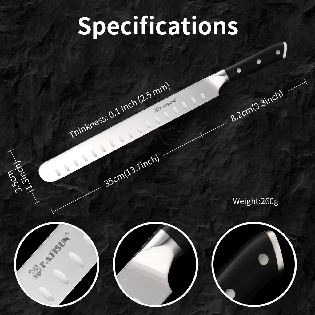 10-inch Carbon Steel Chef Knife For Beef, Turkey, And Ham, With Triple Rivet Handle