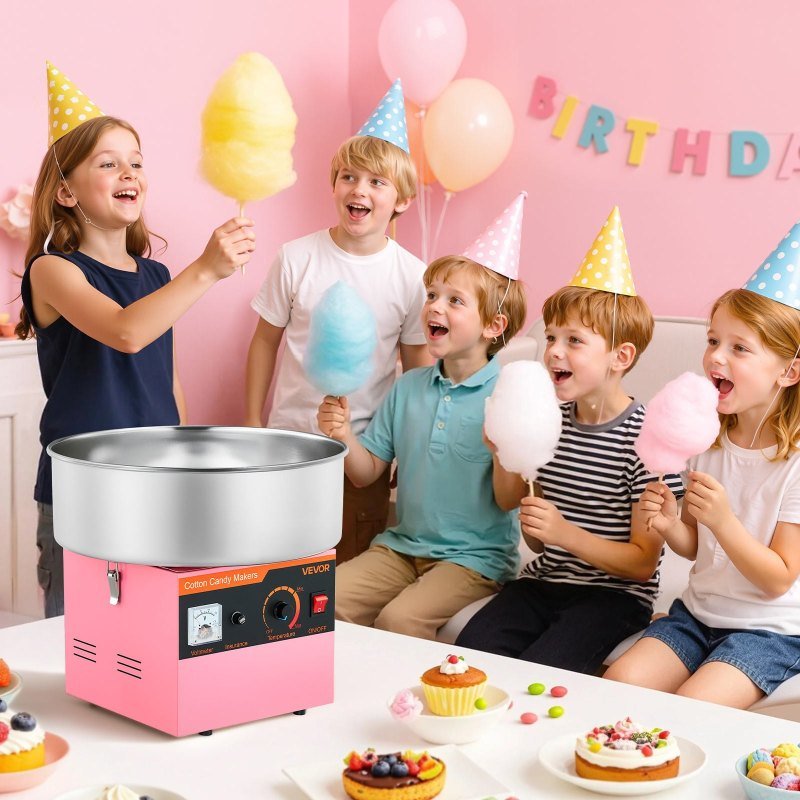 Commercial Cotton Candy Machine Electric Sugar Floss Maker Stainless Steel Pink