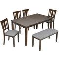 6 Piece Kitchen Dining Set, Rectangular Wooden Dining Table With 4 Upholstered Chairs And A Bench, Dining Table Set For 6 People, Living Room, Ho