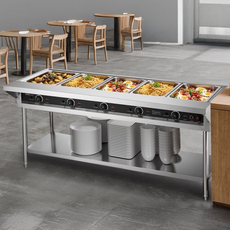 5-Pan Commercial Food Warmer Steam Table With Independent Temperature Control