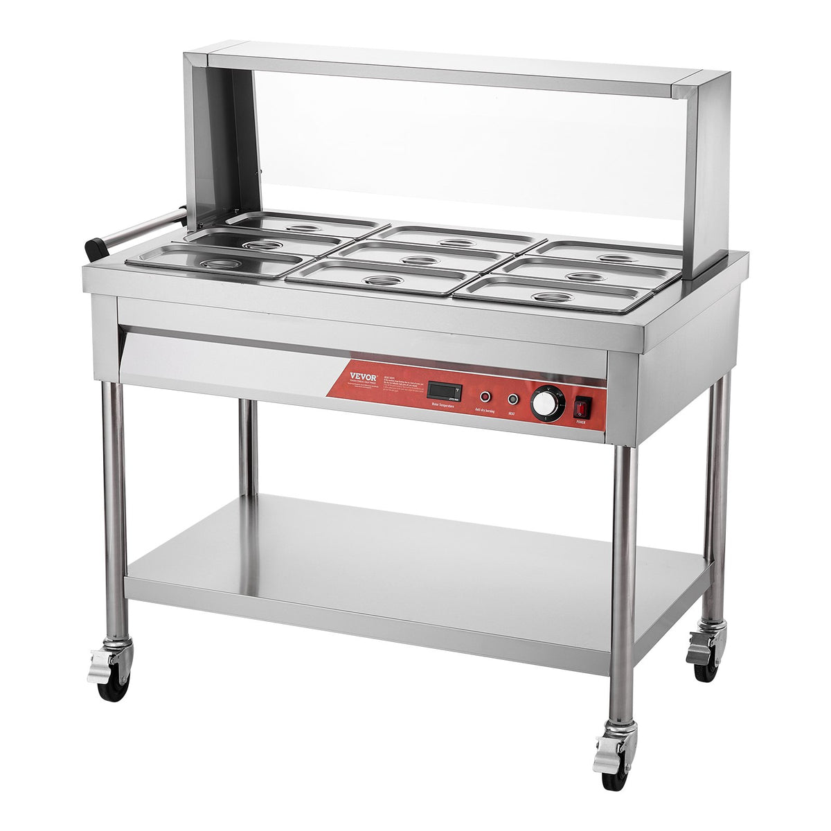 9 X 1/3 Pans Commercial Food Warmer Steam Table With Undershelf And Shield