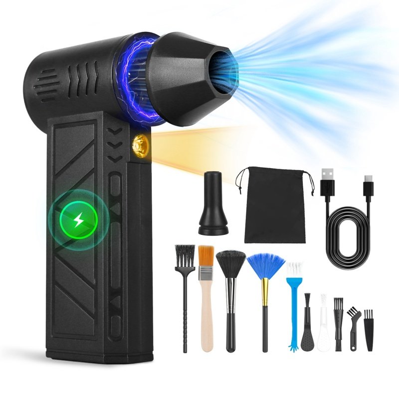 1Pc Compressed Air Duster With LED Light Up To 150000RPM Speed For PC Keyboard Cleaning High Speed Rechargeable Cordless Air Blower With 4 Speeds