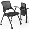2 Pack Stackable Conference Room Chairs With Wheels, Folding Office Chair With Rebound Back, Padded Seat For Training Room, Guest, Reception, Eve