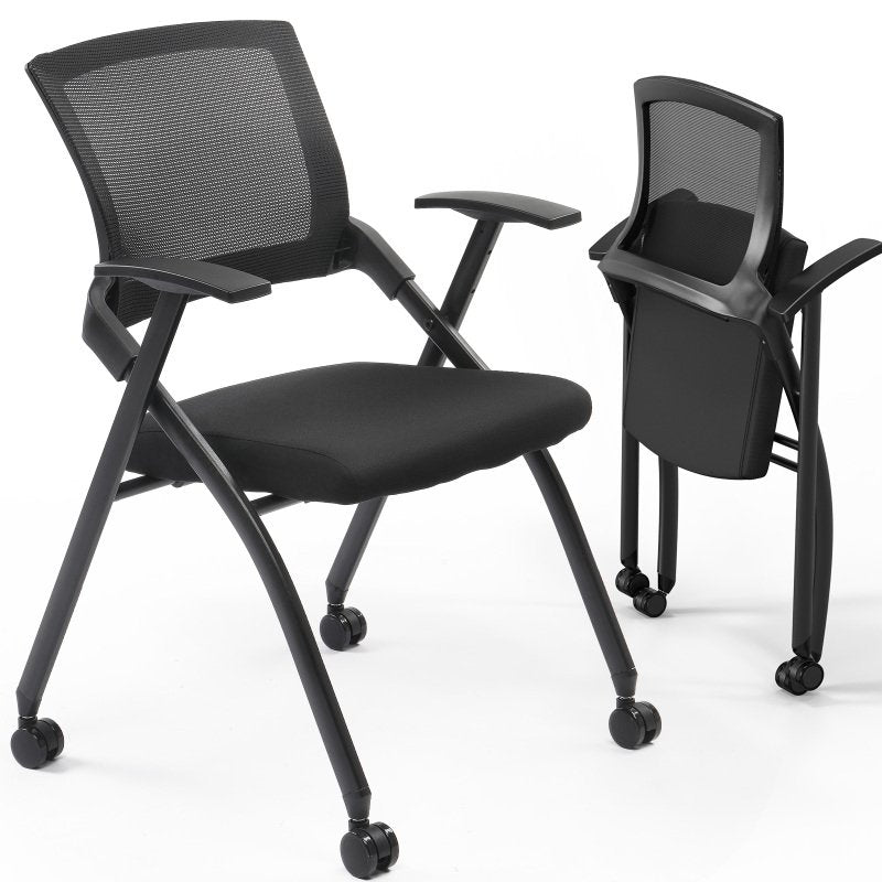 2 Pack Stackable Conference Room Chairs With Wheels, Folding Office Chair With Rebound Back, Padded Seat For Training Room, Guest, Reception, Eve