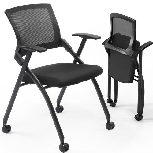 2 Pack Stackable Conference Room Chairs With Wheels, Folding Office Chair With Rebound Back, Padded Seat For Training Room, Guest, Reception, Eve