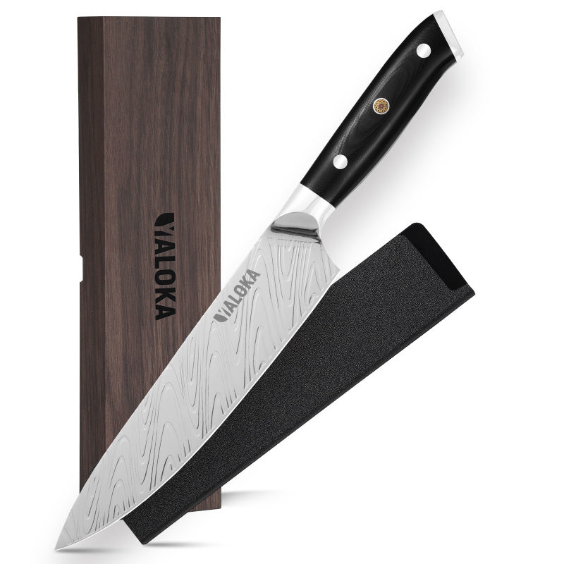 8 Inch Chef Knife Japanese Chef's Knife 7Cr17MoV High Carbon Steel Japanese Knife Full Tang G10 Handle Black Titanium Coated Blade Professional C