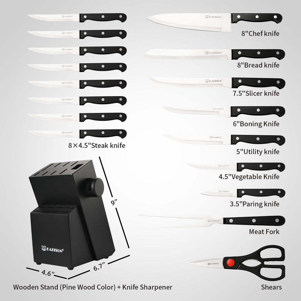 19-piece Knife Set, German Steel, Durable, Dishwasher-safe, Kitchen Knife Set With Built-in Sharpener For Chopping, Slicing, Dicing And Cutting
