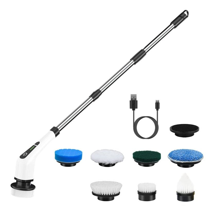 1Pc Electric Spin Scrubber Cordless Rechargeable Telescopic Cleaning Brush 8 Replaceable Heads 2 Speed Adjustable Extension Arm Bathroom Tub Tile