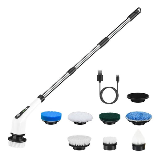 1Pc Electric Spin Scrubber Cordless Rechargeable Telescopic Cleaning Brush 8 Replaceable Heads 2 Speed Adjustable Extension Arm Bathroom Tub Tile