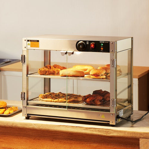 2-Tier Commercial Food Warmer Display Countertop Pizza Cabinet With Light