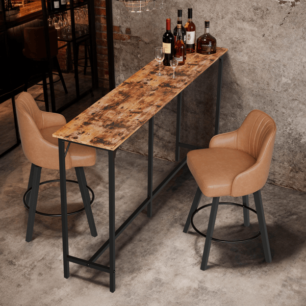 71-Inch Bar Table (Brown) - 209 lbs Capacity Pub Height Table with Durable MDF Top & Metal Frame, Ideal for Kitchen/Bar Counte
