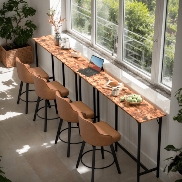 71-Inch Bar Table (Brown) - 209 lbs Capacity Pub Height Table with Durable MDF Top & Metal Frame, Ideal for Kitchen/Bar Counte