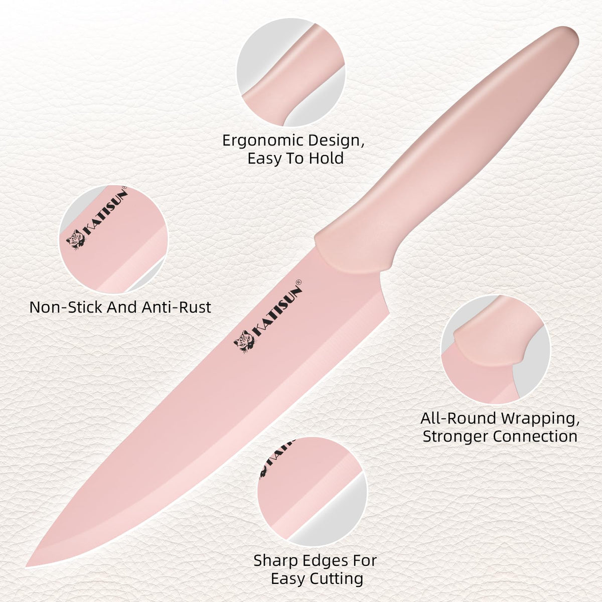 Kitchen Knife Set With Block, 14 Piece Pink Non-Stick Paint Coating Stainless Steel Knives Set, Anti-Rust And Dishwasher Safe, 12 Knives With Kit