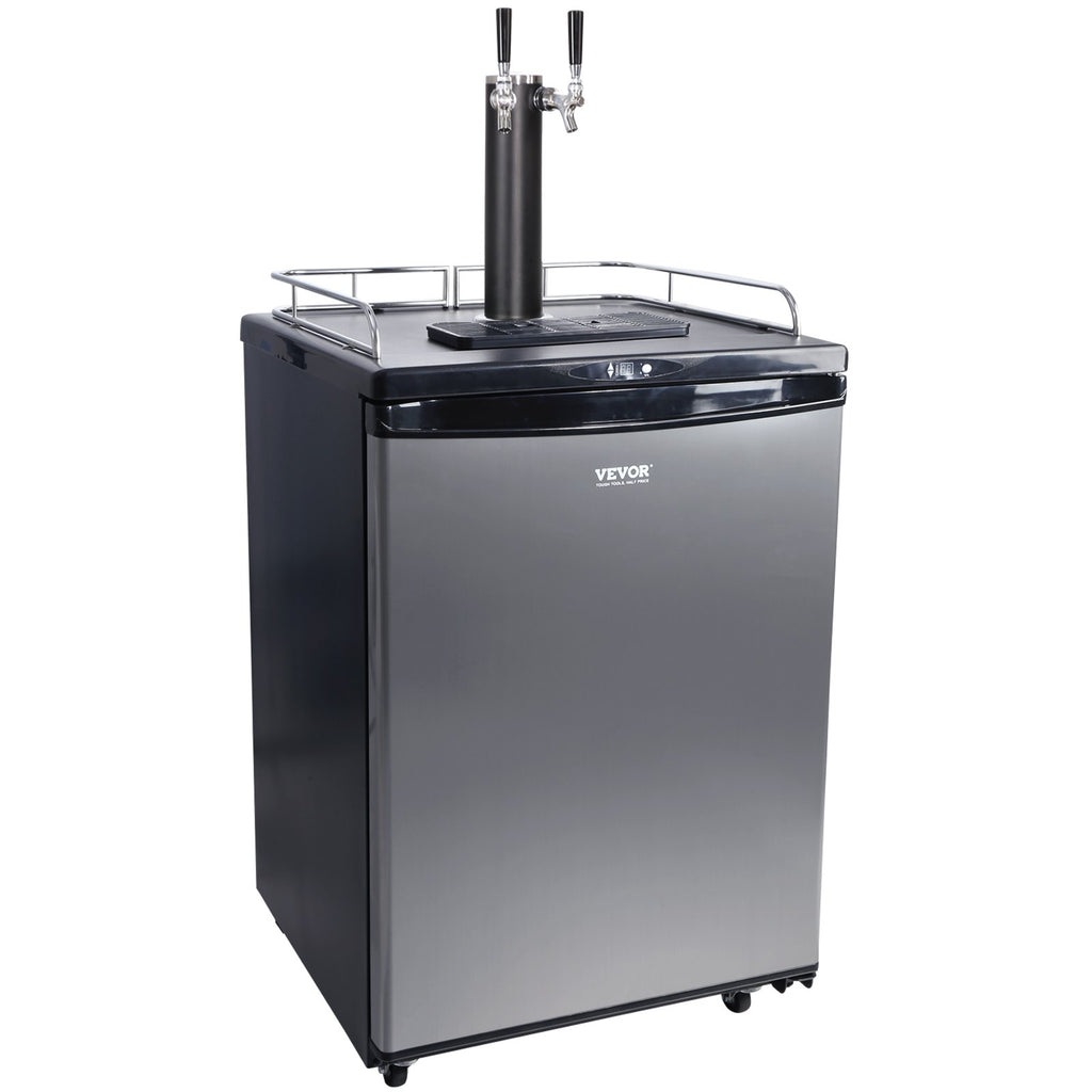 Beer Kegerator, Dual Tap Draft Beer Dispenser, Full Size Keg Refrigerator With Shelves, CO2 Cylinder, Drip Tray & Rail, 32°F- 75.2°F Temperature