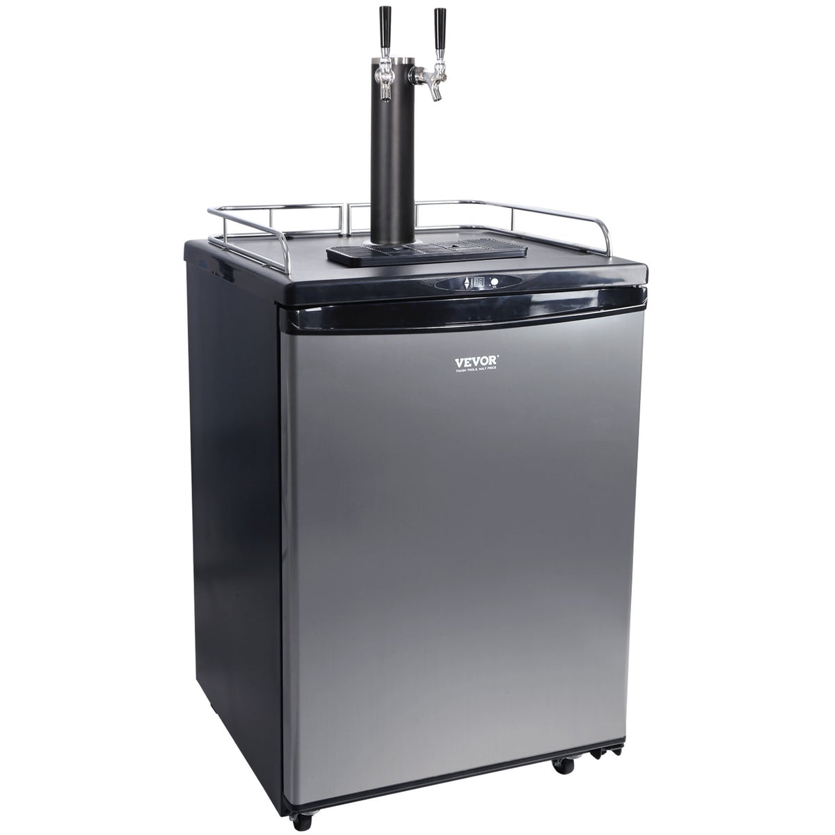 Beer Kegerator, Dual Tap Draft Beer Dispenser, Full Size Keg Refrigerator With Shelves, CO2 Cylinder, Drip Tray & Rail, 32°F- 75.2°F Temperature