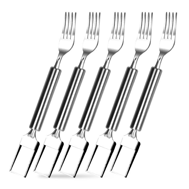 5Pcs 2 In 1 Watermelon Cutter Slicer Fork Stainless Steel Dual Head Watermelon Fruit Cutting Fork Knife For Summer Family Gathering Friend Party