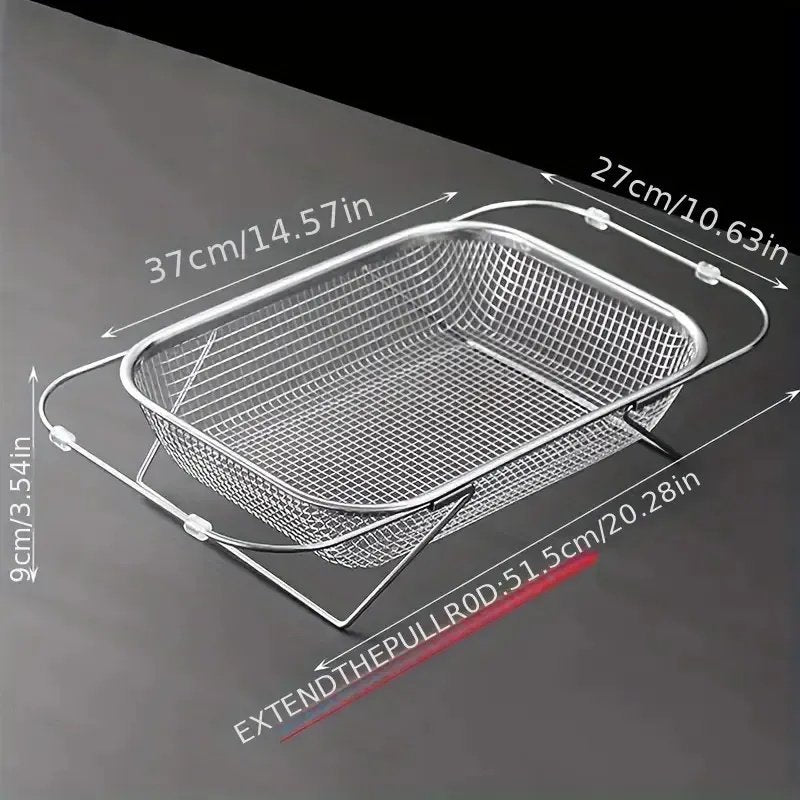 Expandable Stainless Steel Kitchen Sink Drain Basket - Adjustable Dish, Bowl & Cutlery Washing Rack With Space-Saving Design, Drains Forks, Knive