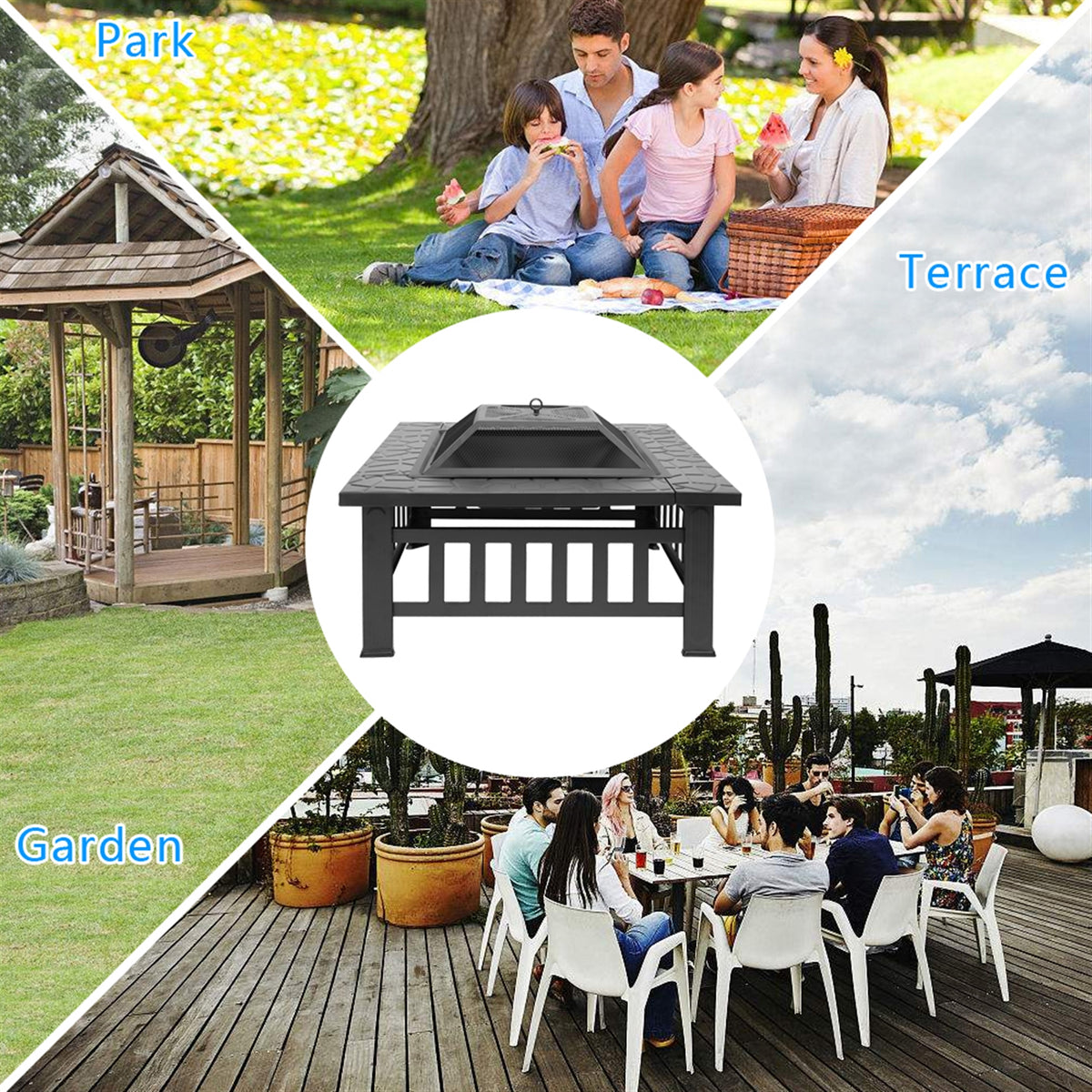 32 Inch Multifunctional Fire Pit Table  Square Metal Firepit Stove Backyard Patio Garden Fireplace For Camping, Outdoor Heating, Bonfire And Picn
