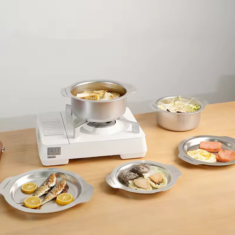 Non-abrasive Stainless Steel Cookware Set With Multifunctional Lids, Suitable For Gas Stoves And Induction Cooktops